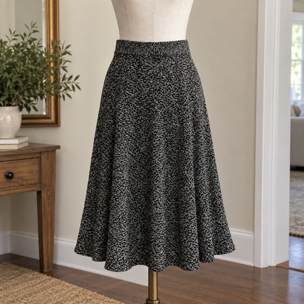 ZARA Black & White Wool Blend Knit Midi Skirt Size Small - Picture 3 of 7